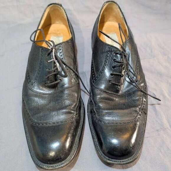 Mezlan Black Leather Textured Dress Shoes Oxford Derby Men Size 10 - Picture 1 of 11